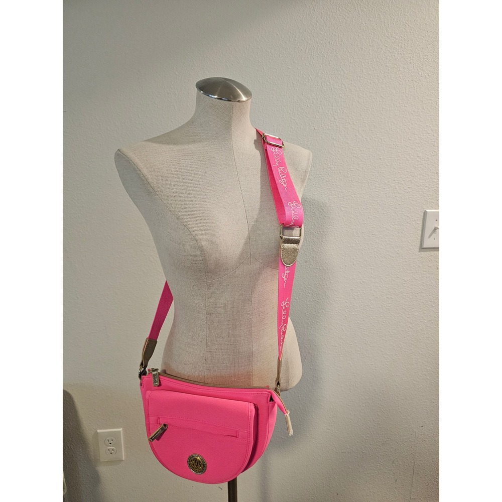 Lilly Pulitzer Pink Neoprene Crossbody Bag Floral Lining Gold Hardware